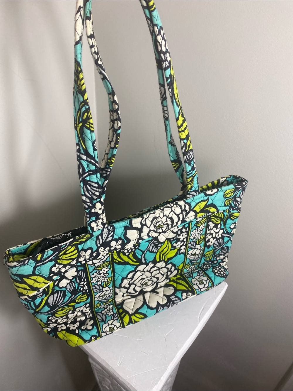Vera Bradley Quilted Floral Shoulder Tote in Teal, White & Lime